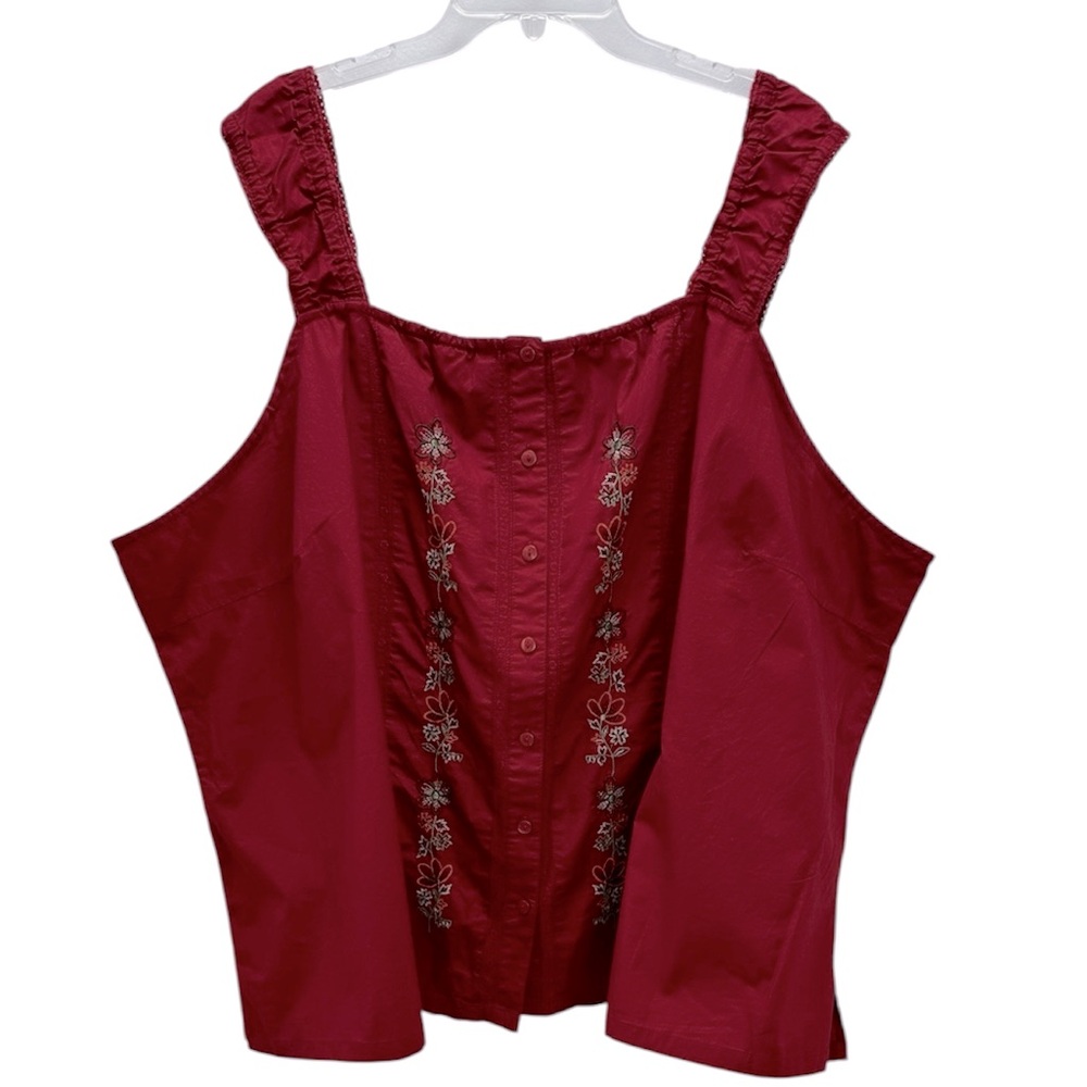 L.A. Blues Red Floral Embroidered Button‎ Up Top 30/32W Lightweight Summer